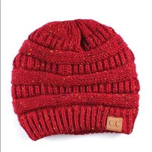 NWT Red Confetti C.C. Beanie for Pony Tail